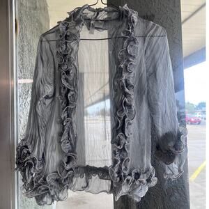 Sheer gray crinkle ruffle cardigan size S